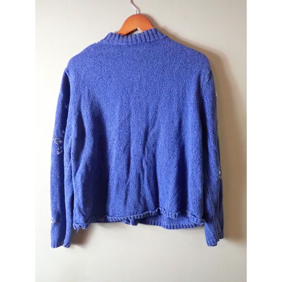 Crystal Kobe Cardigan Sweater Blue Snowflake Embellished Full Zip Large Winter - Picture 8 of 11